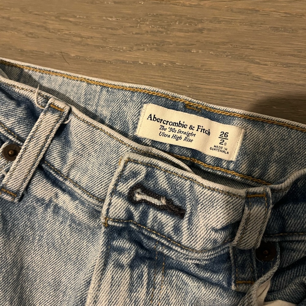 Abercrombie & Fitch Blue Straight Leg Jeans with Distressed Details - Picture 2 of 2